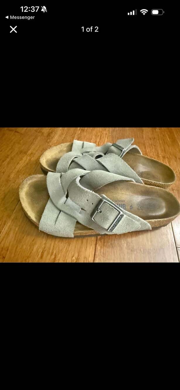 Size 37 Birkenstock Lugano Suede Leather Sandals Gray - Picture 2 of 2